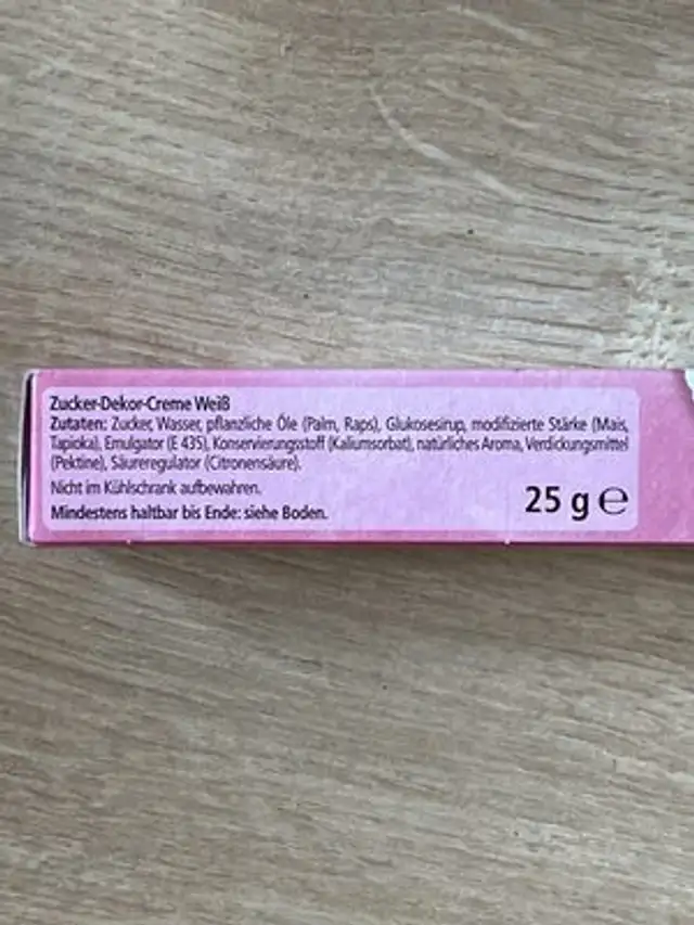 Zucker Schrift weiß ingredients label