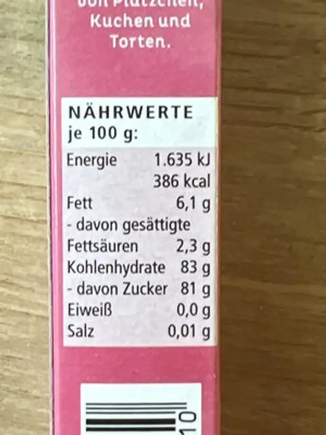Zucker Schrift weiß nutrition facts table