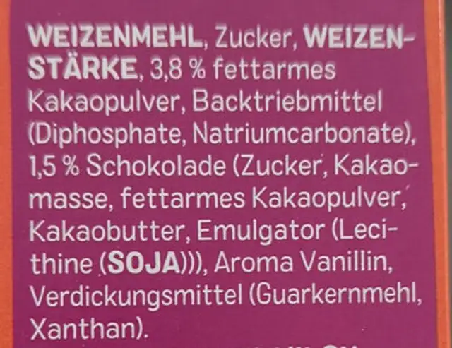 Marmor Muffin ingredients label