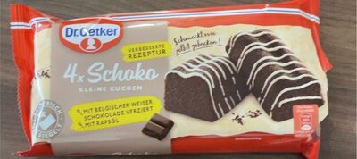 Dr. Oetker 4x Schoko Kleine Kuchen 4000521030315 Schokoladenkuchen - Schokoladen-Rührkuchen mit Schokoladen-Stücken verziert mit belgischer weißer Schokolade