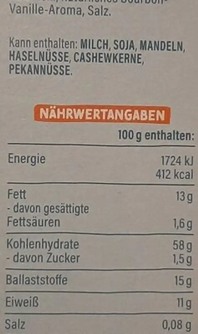 Müsli ohne Zucker Zusatz nutrition facts table