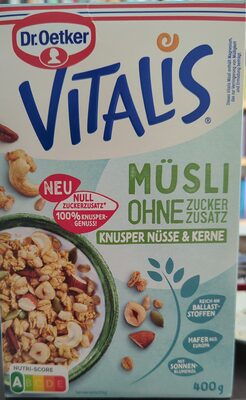 Müsli ohne Zuckerzusatz front packaging