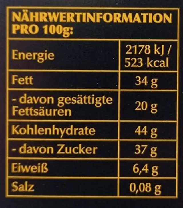 Edelbitter Mousse Maracuja-Chili nutrition facts table
