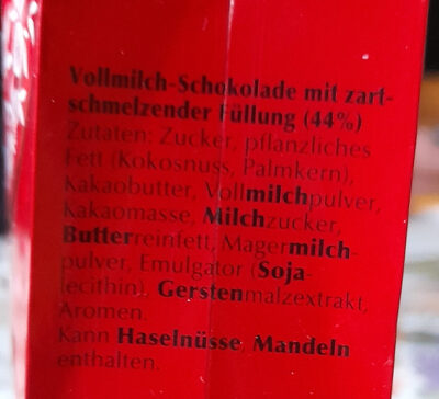 Lindor Kugeln Vollmilch ingredients label