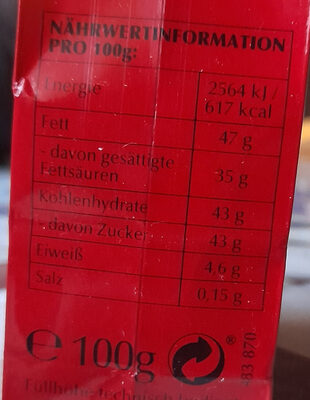 Lindor Kugeln Vollmilch nutrition facts table