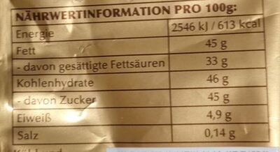 Lindor Mischung nutrition facts table