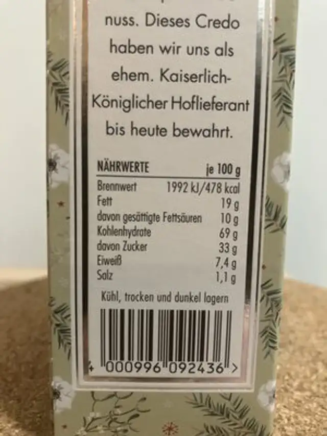 Mandel Butterblätter nutrition facts table