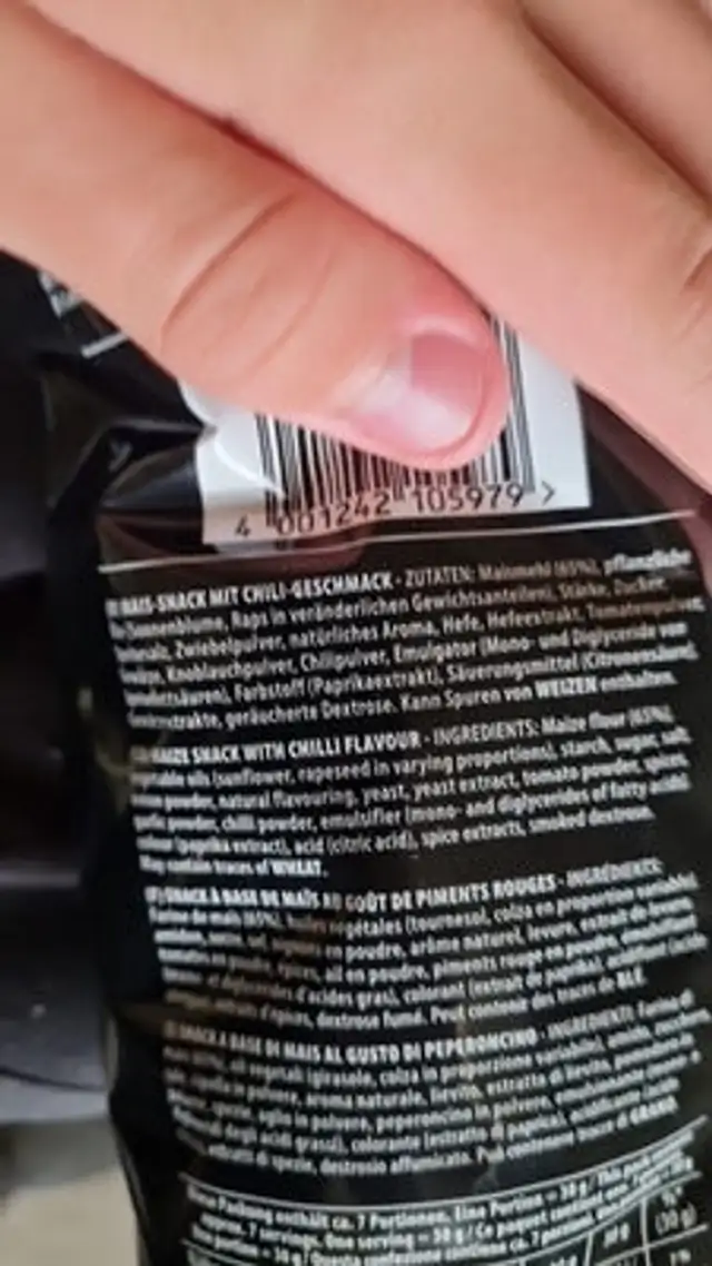 Tortillas Hot Chili ingredients label
