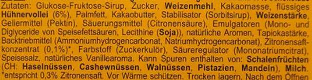 Soft Cake Cola-Zitrone ingredients label