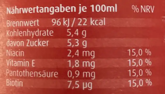 Unknown nutrition facts table