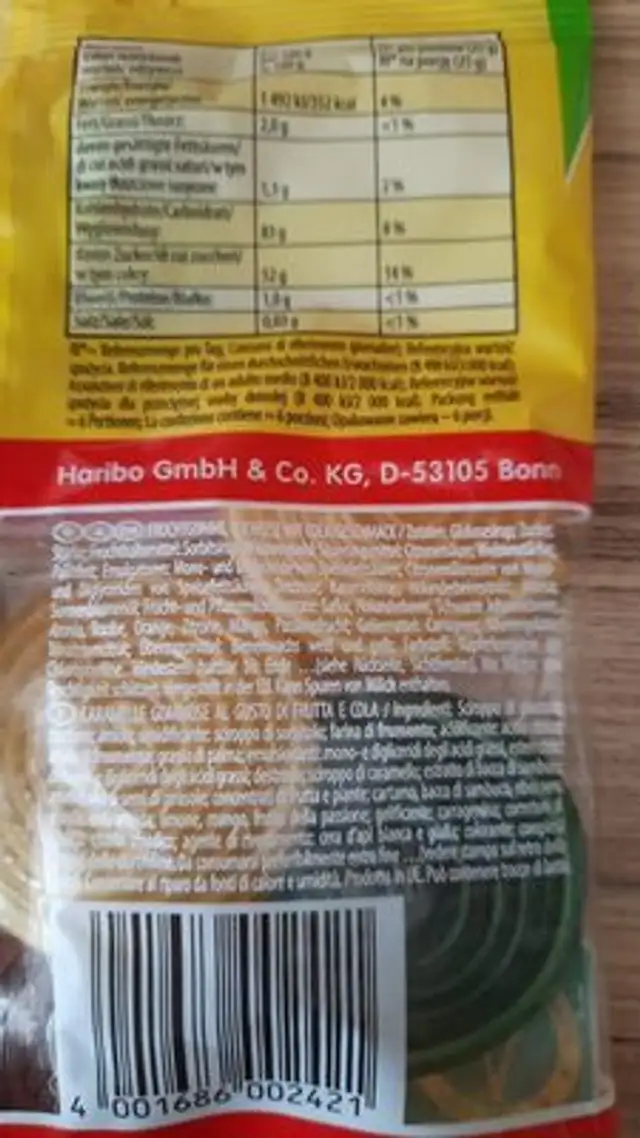 Bunte Schnecken ingredients label