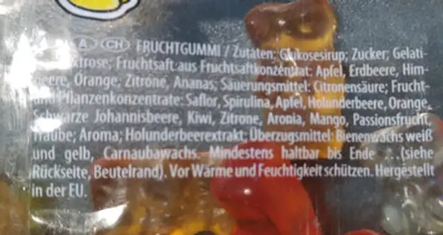 Goldbären ingredients label