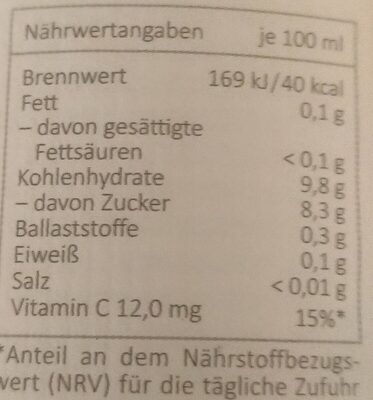 Williams Christ nutrition facts table