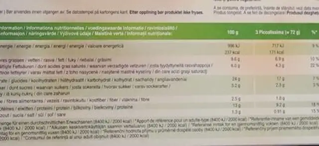 RISTORENTE nutrition facts table