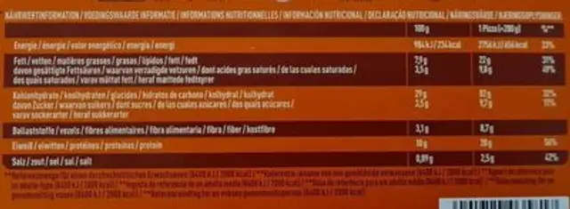 The Good Baker feel-good pizza Margherita nutrition facts table