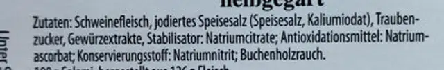 Rauchsalami ingredients label