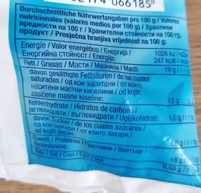 Mozzarella Bayernland ingredients label