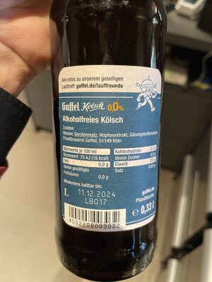 Kölsch 0,0 ingredients label
