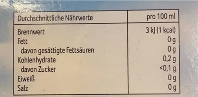 Kühl&lecker Eistee Pfirsich nutrition facts table