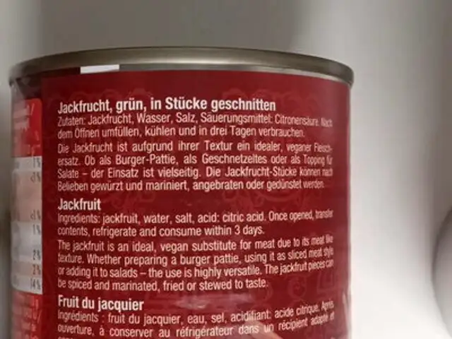 Jackfruit grün, in Stücken geschnitten ingredients label