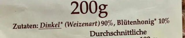 Dinkel gepufft ingredients label