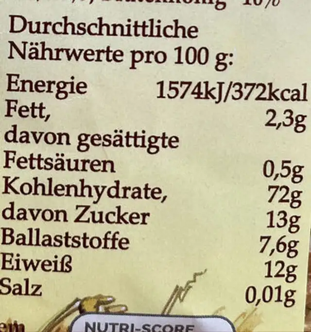 Dinkel gepufft nutrition facts table