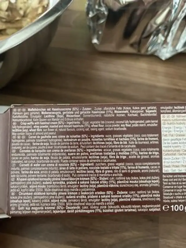 Classic crispy cups ingredients label
