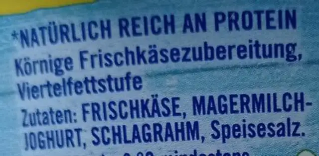 Hüttenkäse ingredients label