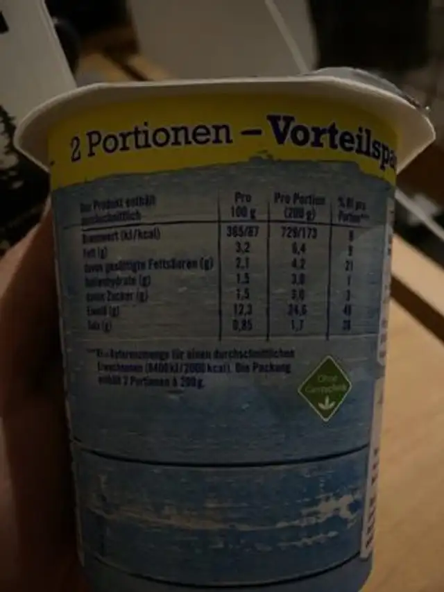 Hüttenkäse nutrition facts table