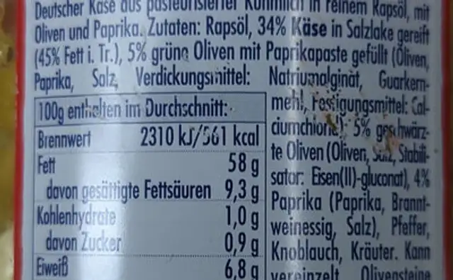 Patros mit oliven e  paprika ingredients label