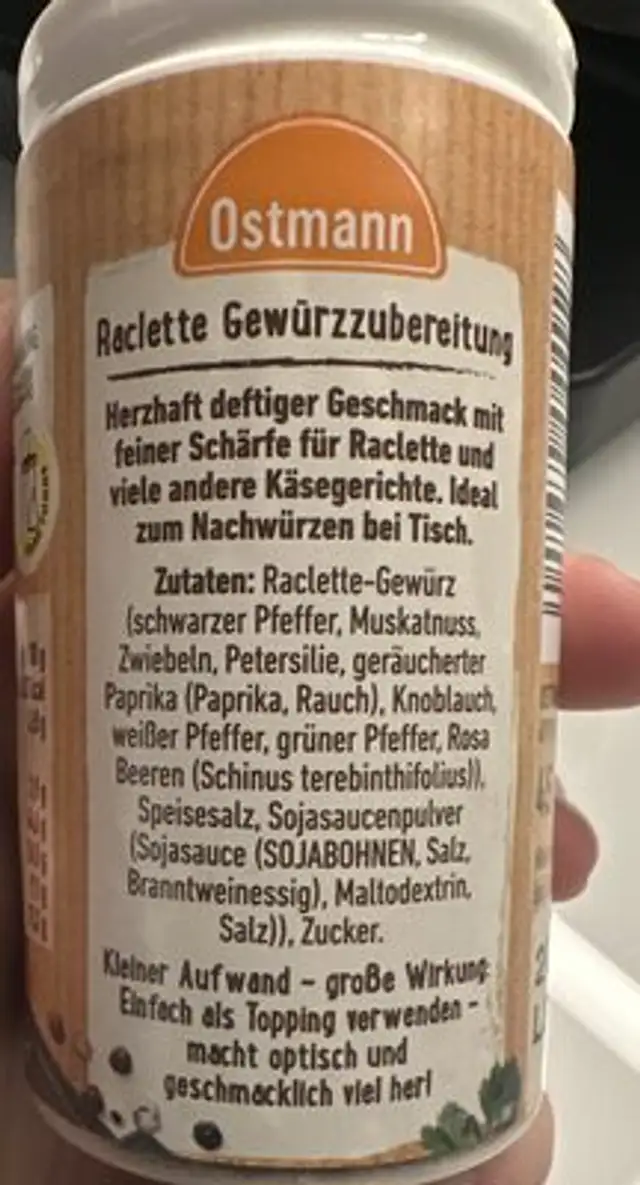 Raclettegewürz ingredients label