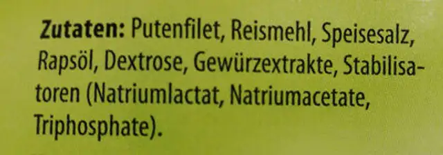 Puten Filetstreifen, Gebraten ingredients label