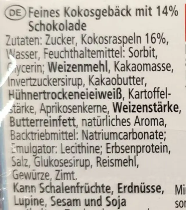 Cocosella ingredients label