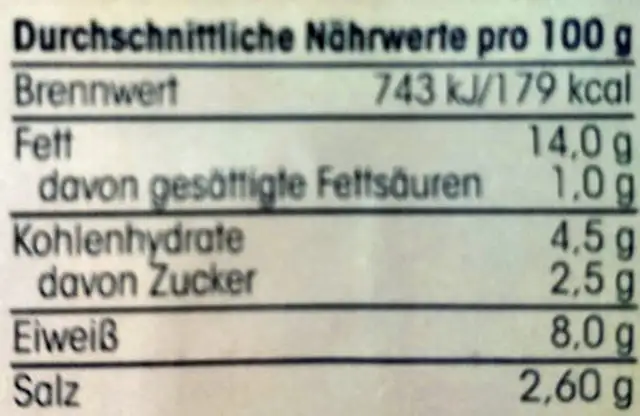 Vegetarische Mortadella nutrition facts table