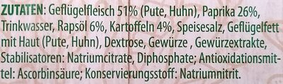 Geflügel Lyoner + Gemüse ingredients label
