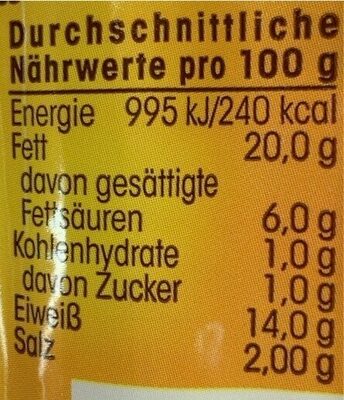 Geflügel Bratwurst nutrition facts table