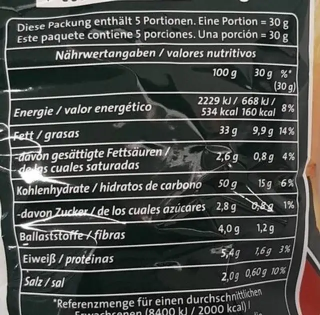 EDEKA funnyfrisch Chipsfrisch Salt & Vinegar Style 150g 0.99€ 1kg 6.60€ nutrition facts table