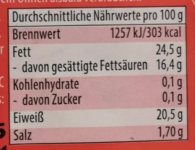 Bayerischer Weichkäse nutrition facts table