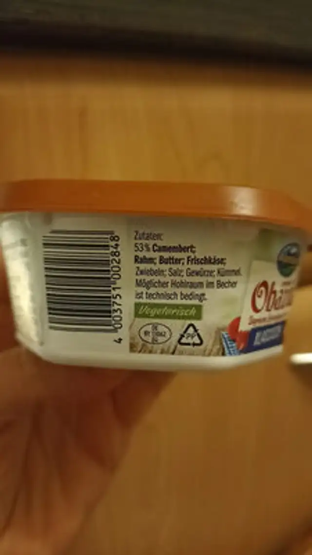 Obatzter ingredients label