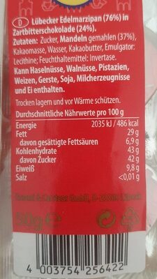 Lübecker Edel-Marzipan Herzen nutrition facts table