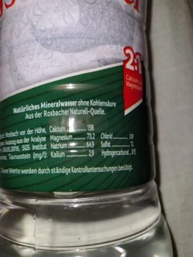 Rosbacher Naturell ingredients label