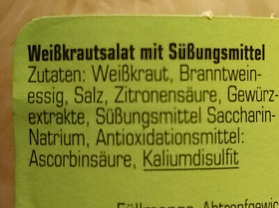Weißkrautsalat herzhaft ingredients label