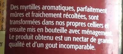 Nectar de myrtilles ingredients label