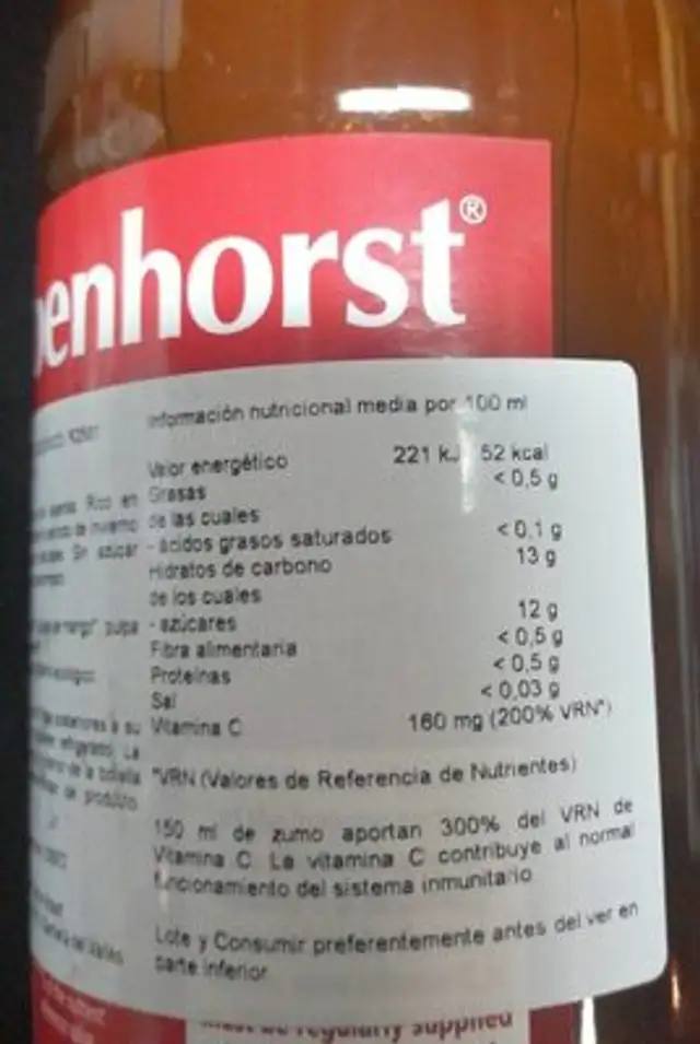 Immune system nutrition facts table