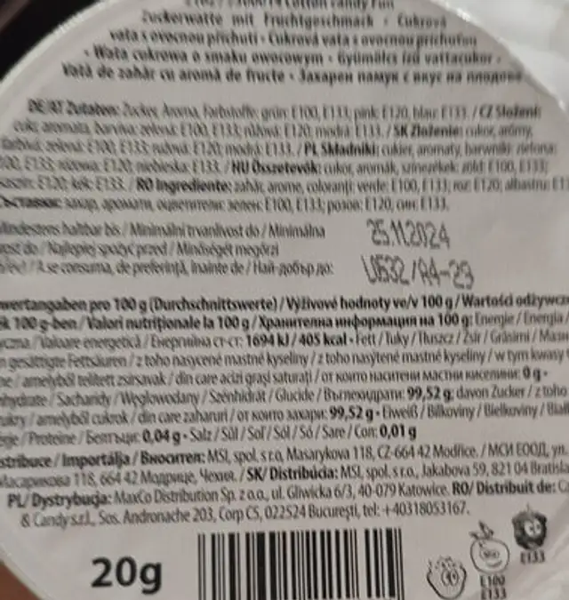 Unknown nutrition facts table