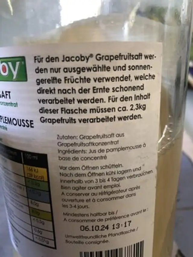 Unknown nutrition facts table
