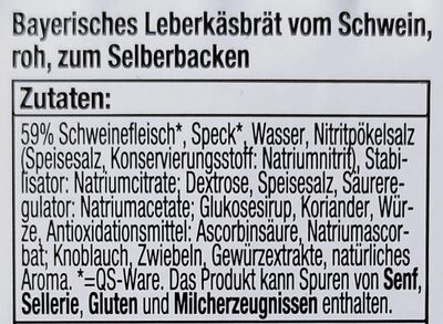 Bayerisches Leberkäsbrät zum Backen ingredients label