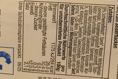 Bayerisches Leberkäsbrät zum Backen nutrition facts table