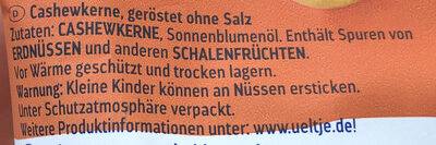 Cashews ingredients label