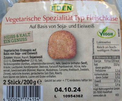 Vegetarische Spezialität Typ Fleischkäse